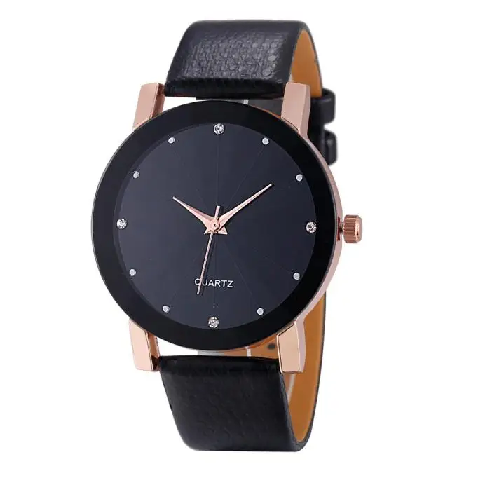 

Women Watch Simple Fashion Tasteful Style Diamond Case Leatheroid Band Round Dial Quartz Wrist Watch Gift bayan kol saati 2018