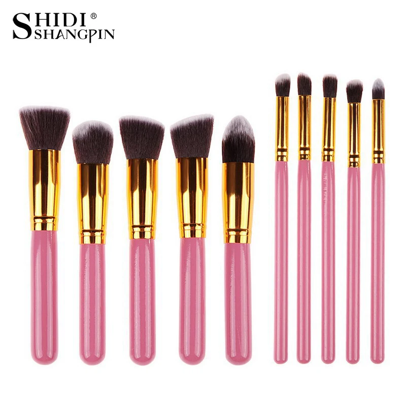 

New Powder 10Pcs Professional Makeup Brushes Set Cosmetics Foundation Brush Tools For Face Powder Eye Shadow Eyeliner Lip Kits