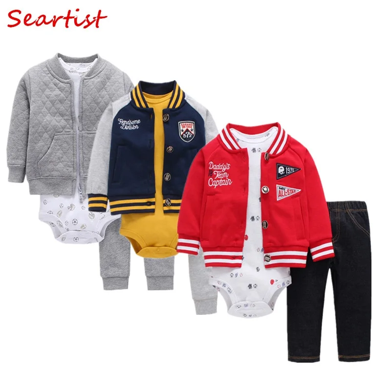 Seartist Baby Boys Clothing Set Newborn 3Pcs Set Jacket+Romper+Pants Boys Outfit Coat Newborn