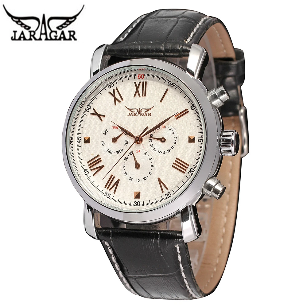 

JARAGAR Montre Homme 6 Hands Auto Mechanical Watches Men Luxury Brand Fashion Leather Strap Wrist Watch Gift relogio masculino