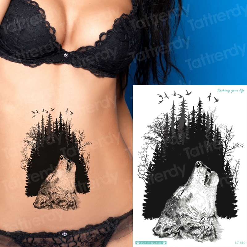 

wolf tattoo wolves arm sleeve tattoos for men fox animal temporary tattoos halloween scars stickers cool women Dreamcatcher hot