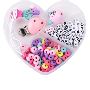 

Boxes Baby Teether Toys Wooden Teething Pacifier Clip Teething Beads DIY Nursing Necklack