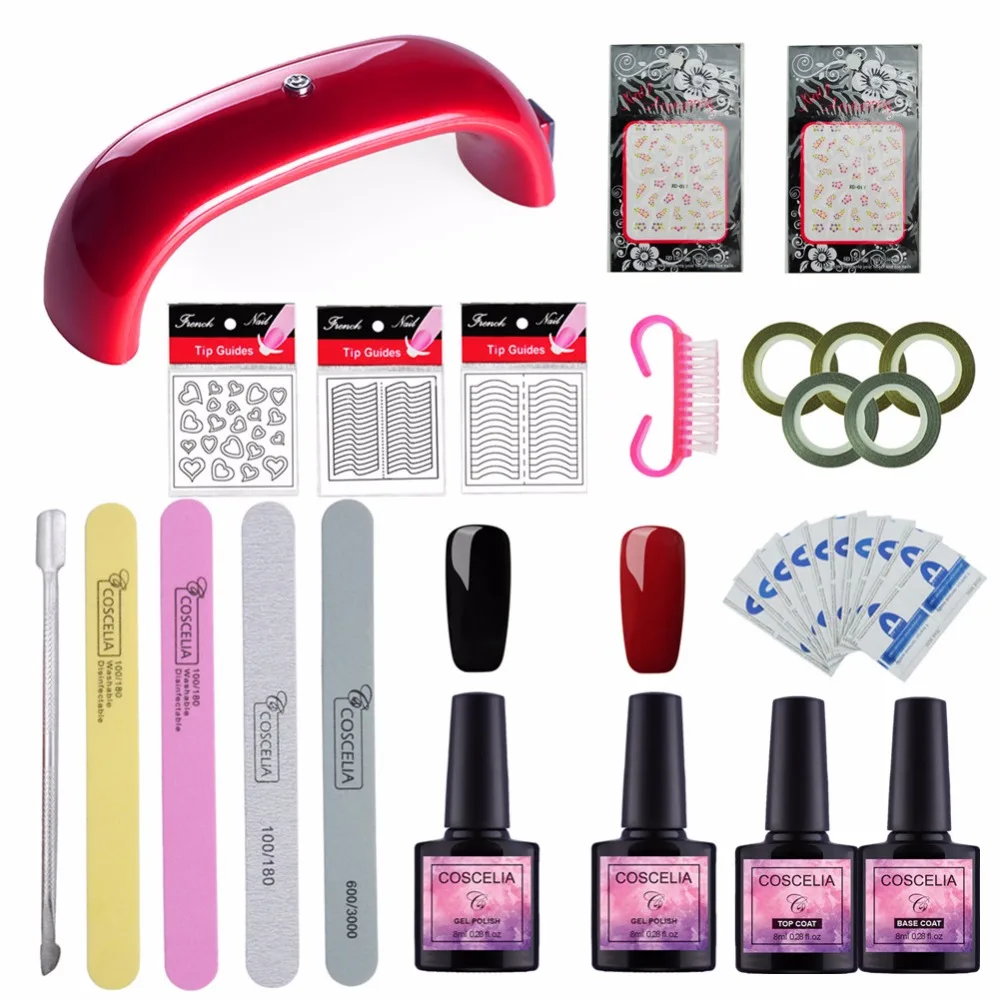 Nail Art Tool 12/72W UV Lamp& 2 Color Soak Off Gel Nail Top Base Coat Gel Nail Polish Kit Manicure Sets& Kits Varnish Set