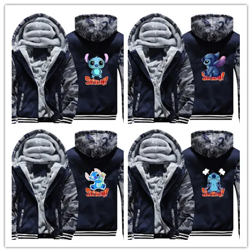 

Anime stitch Hoodie Winter Camouflage Casual Super Warm Coat Thicken Warm Zipper Hooded Casual Sweatshirts for winter