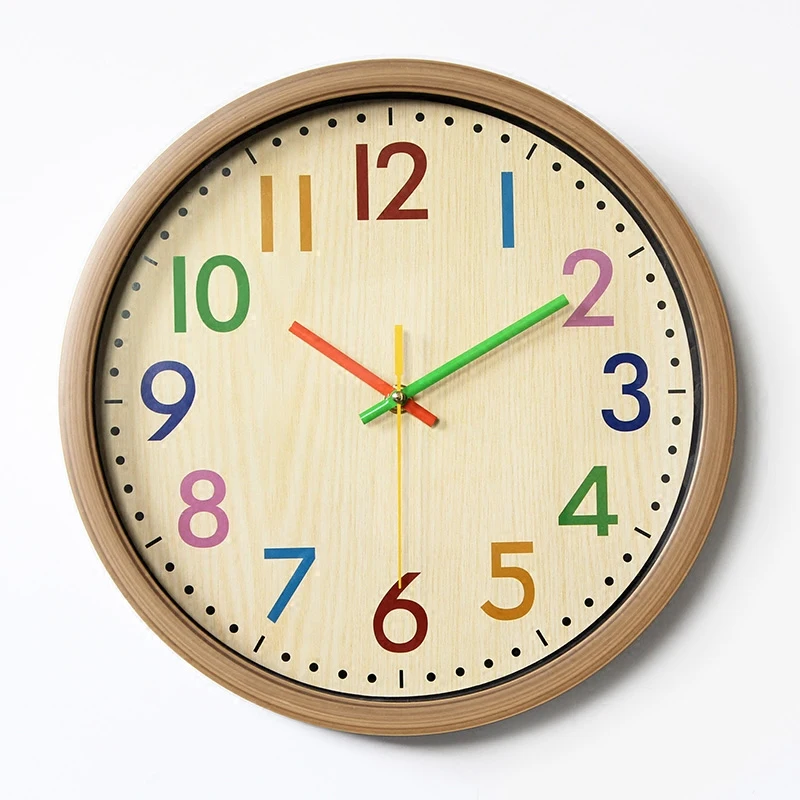 Wood Grain Colorful Wall Clocks Modern Design Living Room Decorative