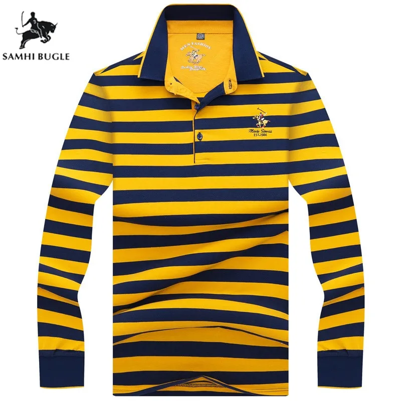 

Fashion 3D Embroidery Poloshirt Men Striped Lapel Mens Polos Casual Long Sleeve Polo Shirt Men 2018 New Arrival Polosshirt