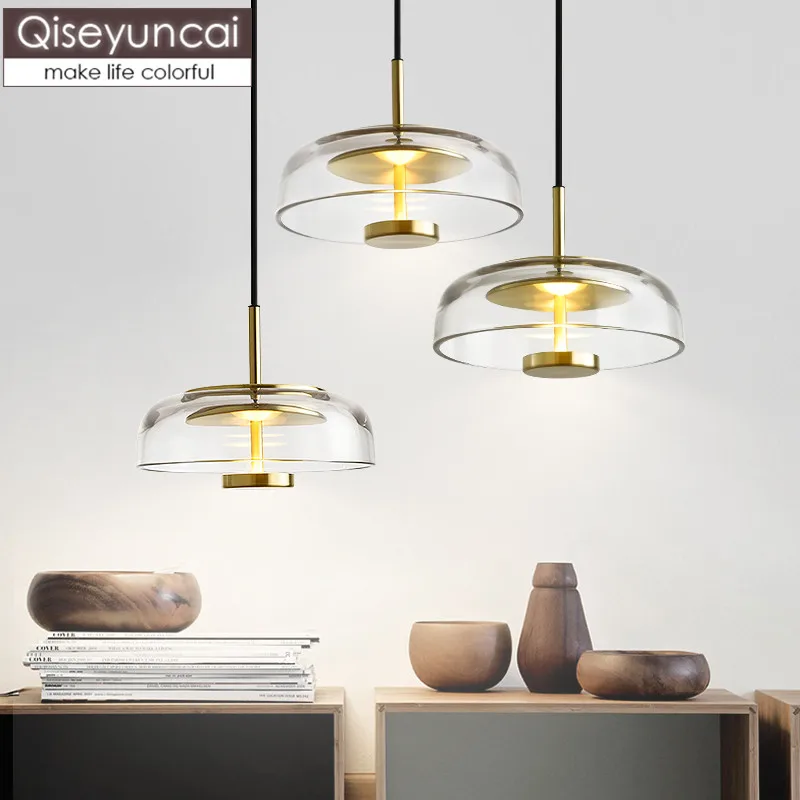 

Qiseyuncai 2019 new Postmodern minimalist restaurant single head glass chandelier bedroom study Nordic creative lighting