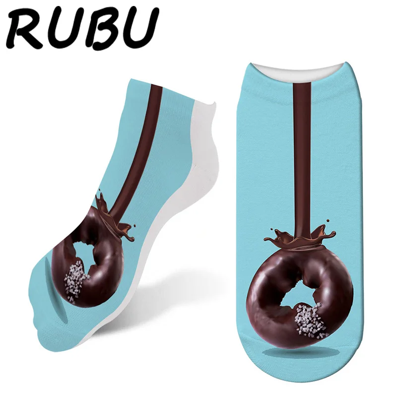 RUBU 2019 новые носки милые забавные Еда 3D печати Забавные женские закуски пончики до