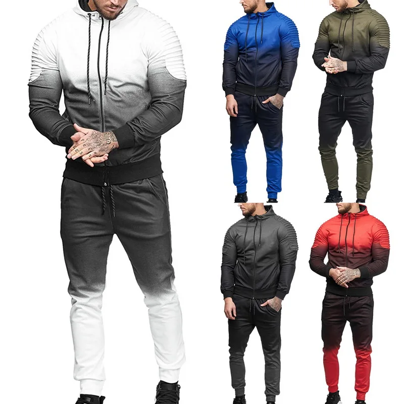 

2019 New Autumn Men Tracksuit Sport Set 3D Print Striped shirt long sleeve Fitness Pants Running Suit Plus Size Jacket Trousers