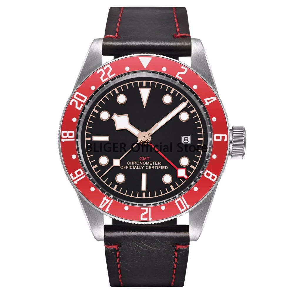

Sapphire 41mm Big Dial Men's Watch Alloy Rotating Bezel Luminous Marks Date Window GMT Function Automatic Movement Wristwatch