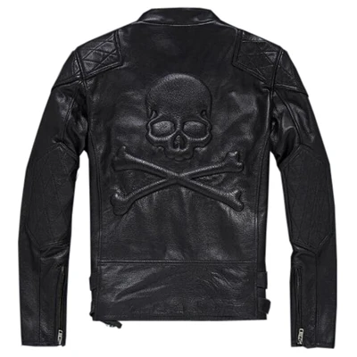 MAPLESTEED винтажная мужская кожаная куртка с черепом, толстое пальто из опойковой кожи, мотоциклетная куртка, Мужская Байкерская одежда 5XL M135 - Цвет: Pure Black Color