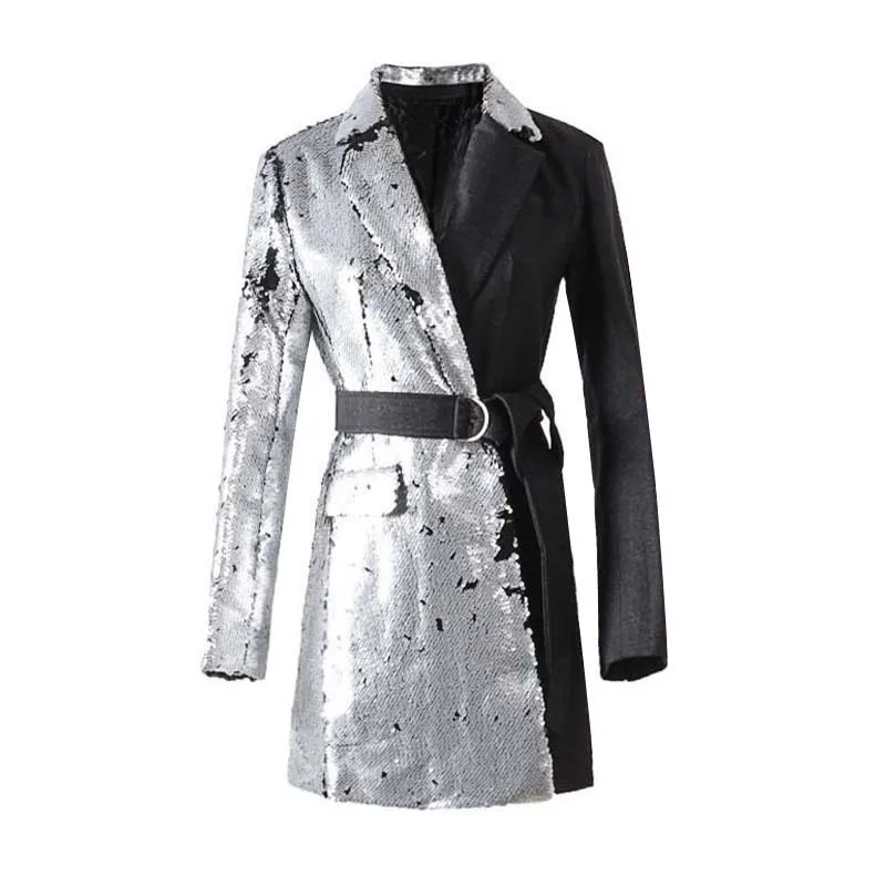 Роскошный деловой OL офисный костюм куртки пальто с блестками новое пальто женский Плетеный блейзер пальто с поясом High Street LT997S50