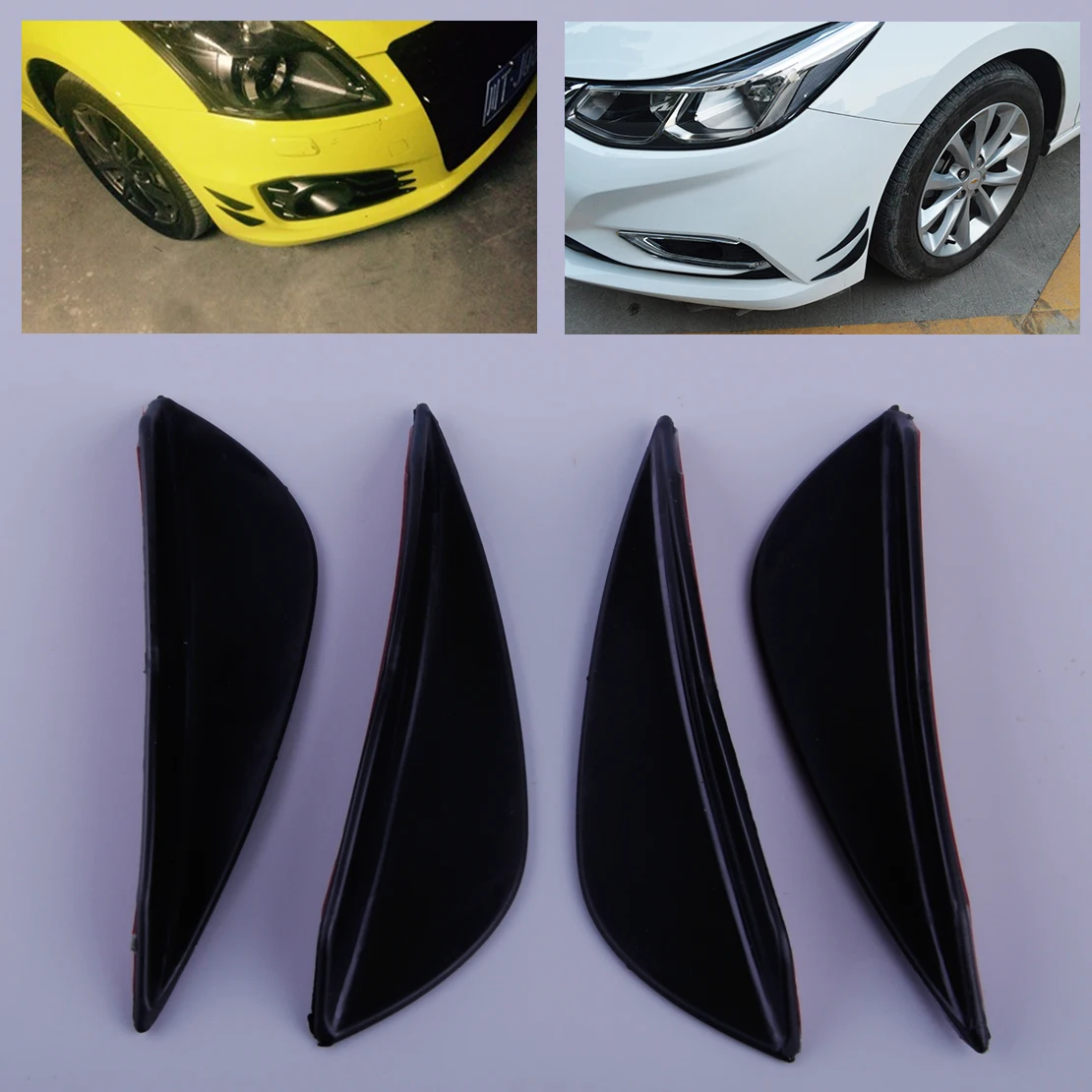 beler 4pcs Universal PU Rubber Car Front Bumper Protector Body Spoiler