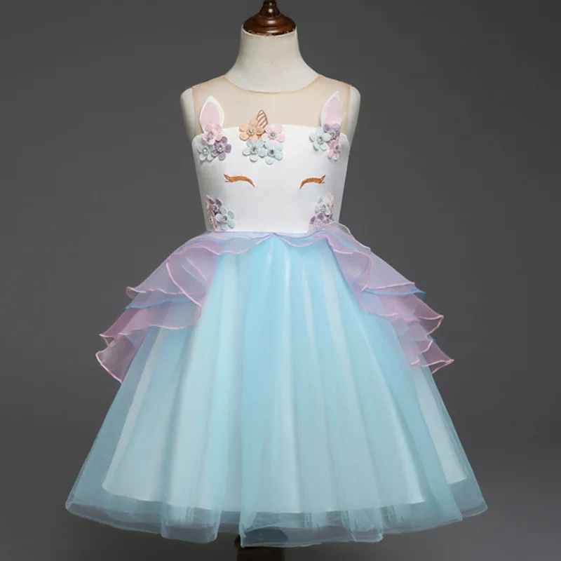 2018 New Girls Dress Flower Kids Party Dresses For Girls Princess Unicorn Dress Mesh Lace Children Costumes Cute Girl Prom Gowns (10)
