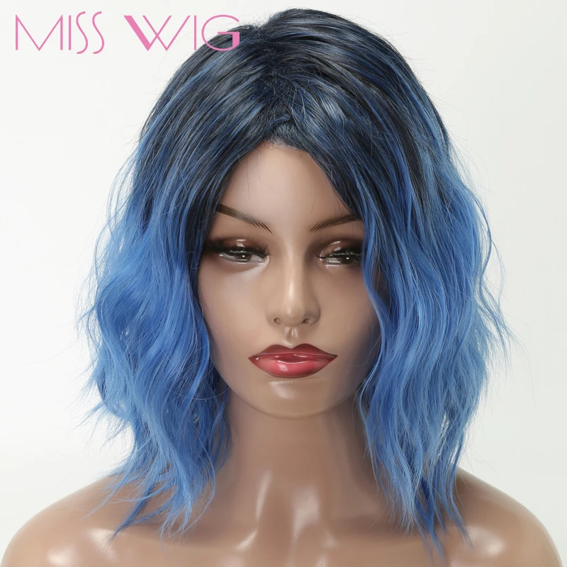 

MISS WIG Short Wigs Synthetic Blue kinky Curly Wigs For Black Women Synthetic hair African Fluffy Hair High Temperature Fiber