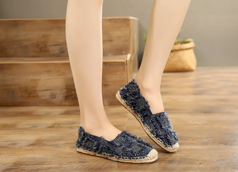 Retro Ladies Womens Casual Espadrilles Shoes for Female Straw Flat Canvas Fisherman's Hemp Rope Bottom Women's Shoes White Black (4)