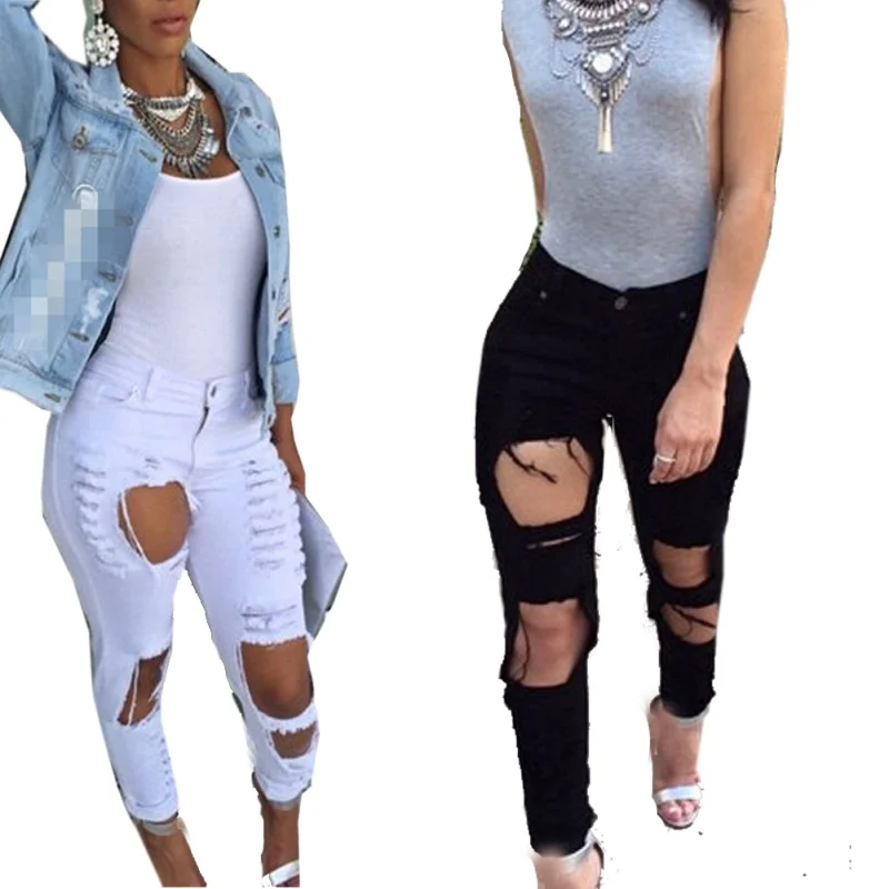 2018 Fashion Sexy Women s Destroyed Distressed Denim Pants Ripped Jeans Skinny Pencil Trouser ZT1 Z2