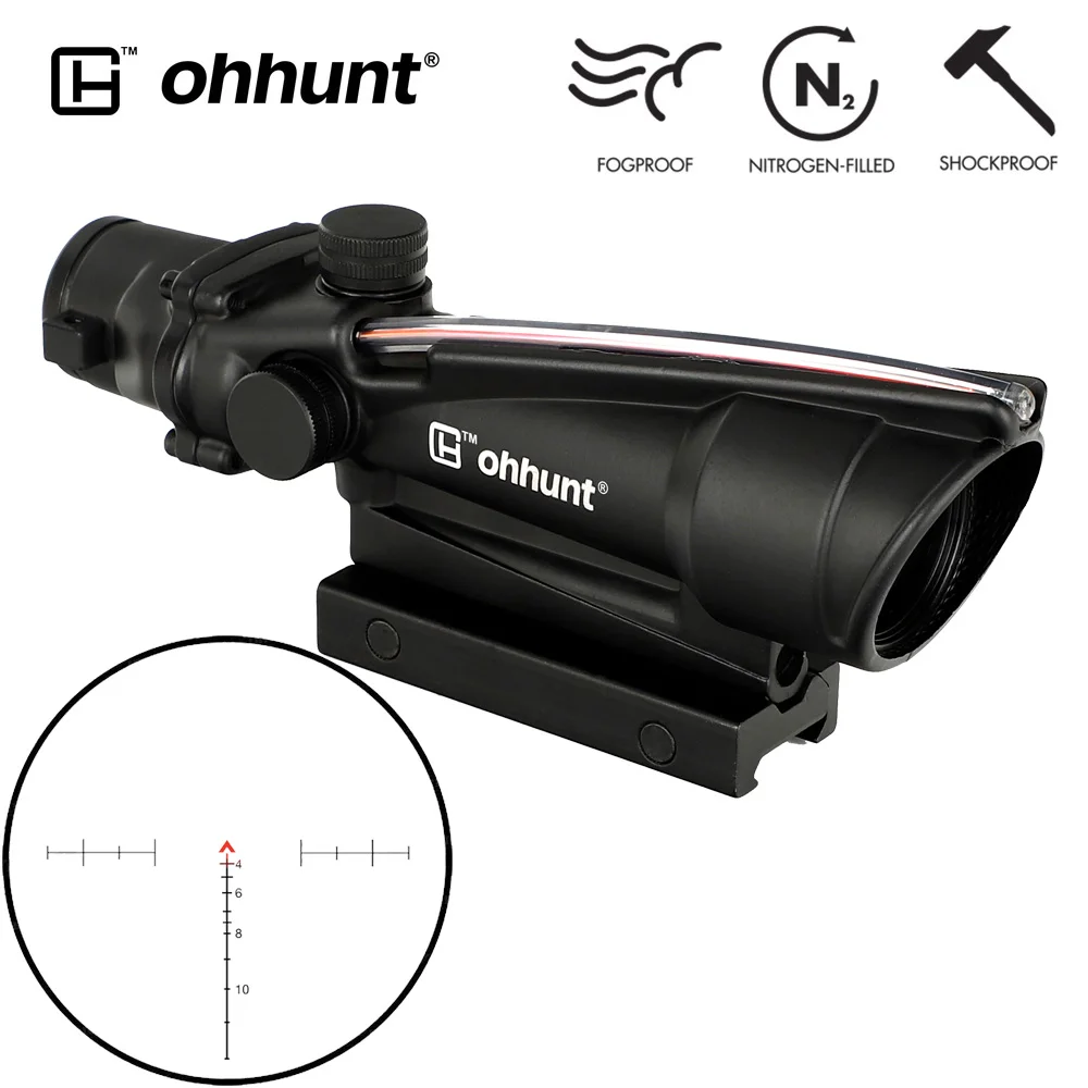 Ohhunt 5x35 ACOG Стиль Тактический прицел Настоящее волокно красный или зеленый стекло травленая сетка оптика прицелы Охота оптические прицелы - Цвет: Reticle NO.2 Red