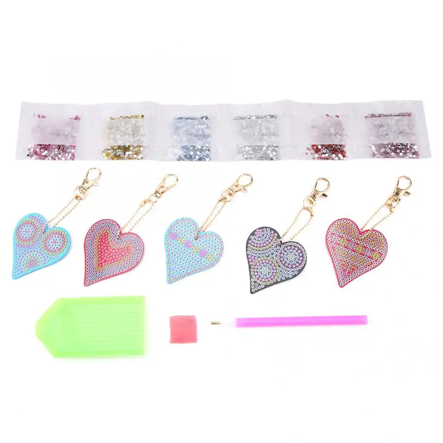 

Decoration Needlework Gift Diamond Painting Heart Shaped Chain DIY Decoration Resin Drill Diamond Painting Keyring Gift