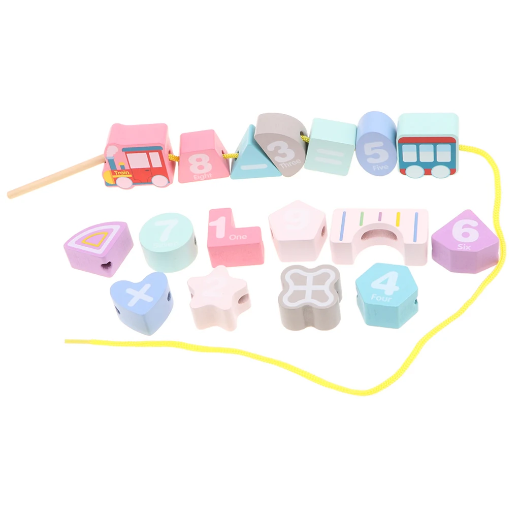 Wooden Lacing Blocks Set Childrens Stringing Bead & Building Educational Fine Motor Skill Toy for Kids Children