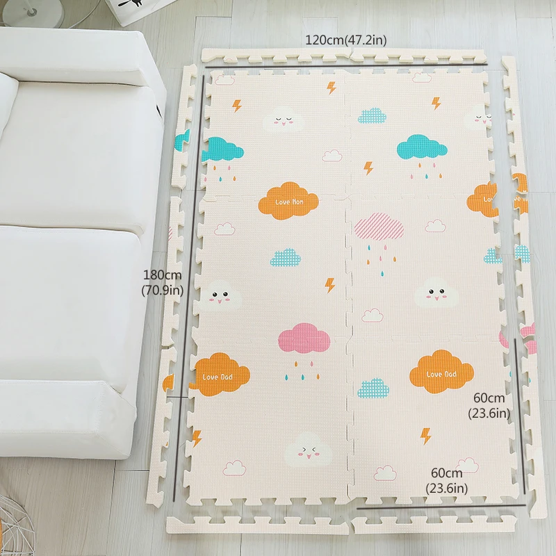 Infant Shining Baby Mat XPE Foam Kid Play Mat 180*120*2CM(71*47*0.8in) 6PCS Floor Mats Foam 0-8Y Waterproof Living Room