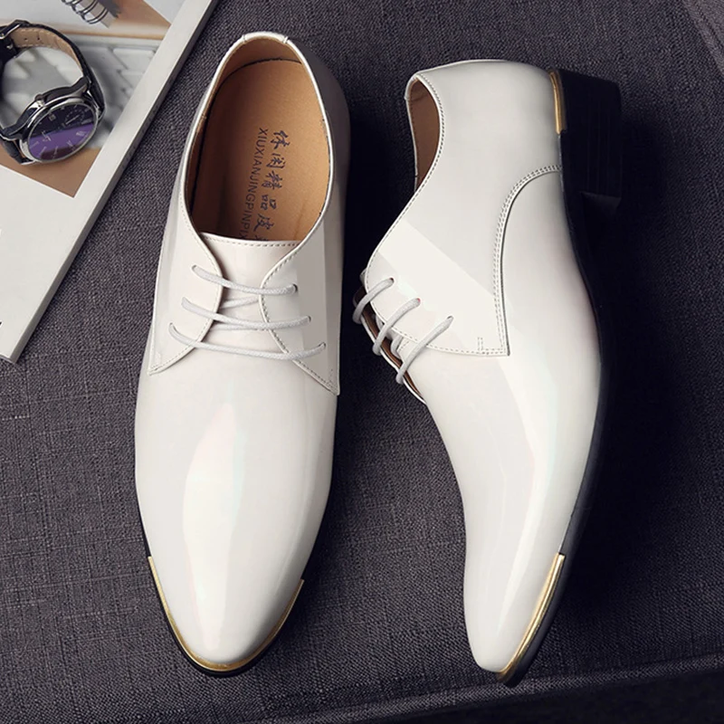 Fashion Business Wedding Dress Shoes Men Patent Leather Mens Casual British Style Pointed Toe Party Flats HV-038 | Обувь