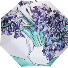 Van Gogh масла Ирис высокого качества тройной Серебряный пластиковый подарочный зонтик толще Carom ткань из нержавеющей стали трубы УФ бумберshoot