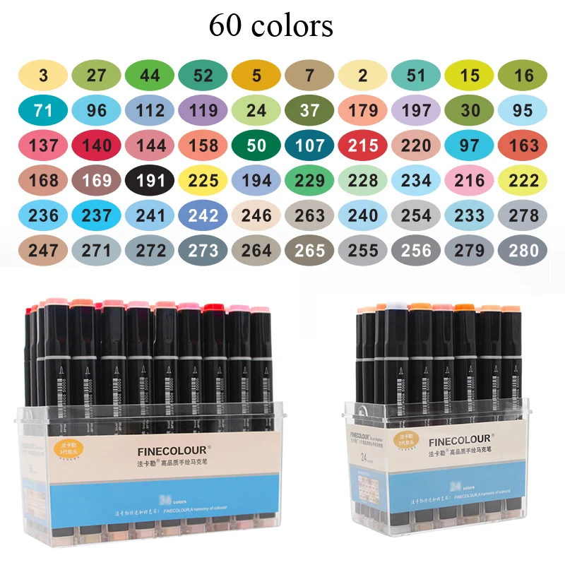 Finecolour EF102 двусторонняя щетка Маркеры Ручка 24/36/48/60/72 манга Цвета тонов живопись для рисования с коробкой 480 Цвета