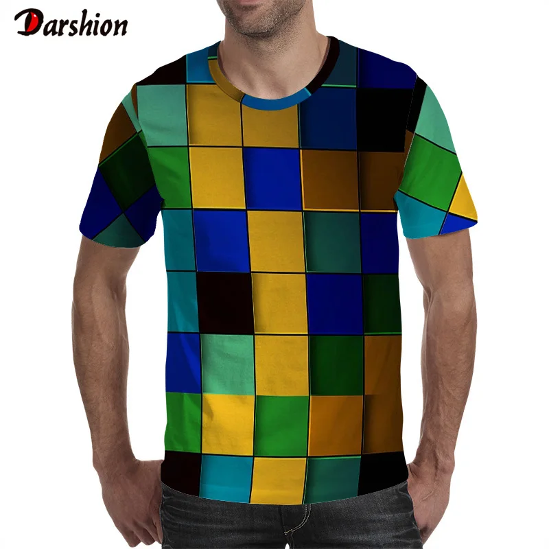 

2019 Summer New Men's 3DT Shirt Fashion T-Shirt Top Cool Green Plaid 3D Hip Hop T-Shirt Brand Men's T-Shirt dropshipping