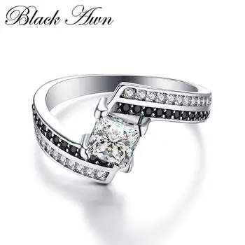 

Classic 925 Sterling Silver Fine Jewelry Trendy Engagement Bague Femme Black Spinel Anillos Mujer Women's Wedding Ring C045