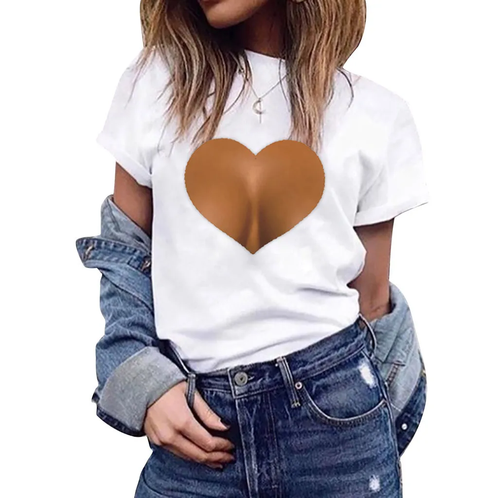

Plus Size Women Girl Gold Heart Print Summer Tee Shirts Casual Crewneck Loose Tops Tee Shirts Vestido Verano Mujer #SYS