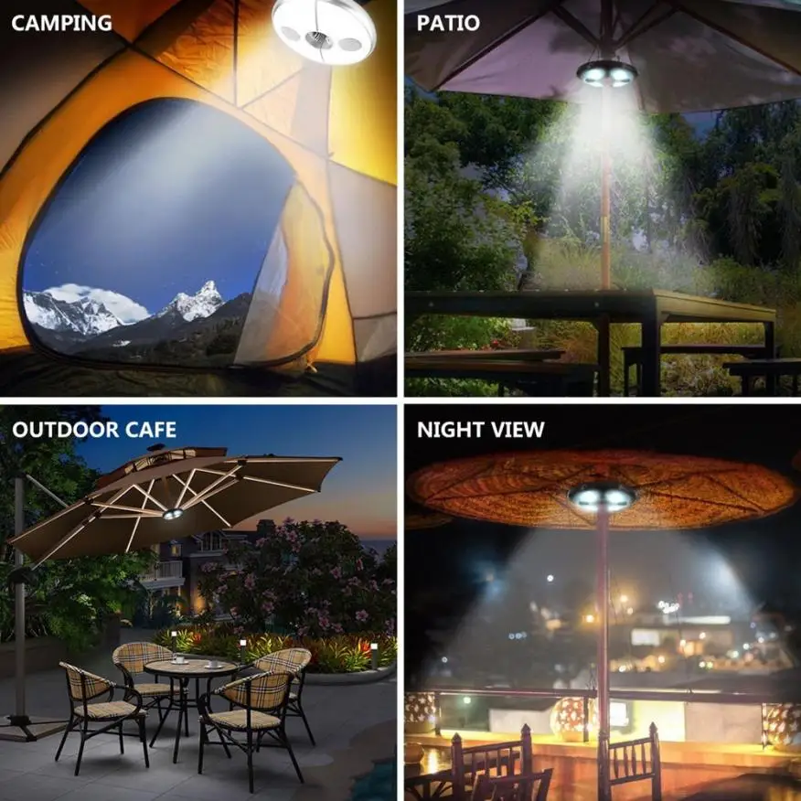 

Patio Ambient Light LED Umbrella Light With BT3.0 Speaker Camping Tent Light 28LED 200 Lumens Outdoor Cordless Patio Umbrella