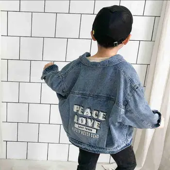 

2019 Autumn New Girl Denim Jacket Letter Printing Embroidered Oversize Jean Jackets Coat Vintage kids Clothes Outerwear Y1304