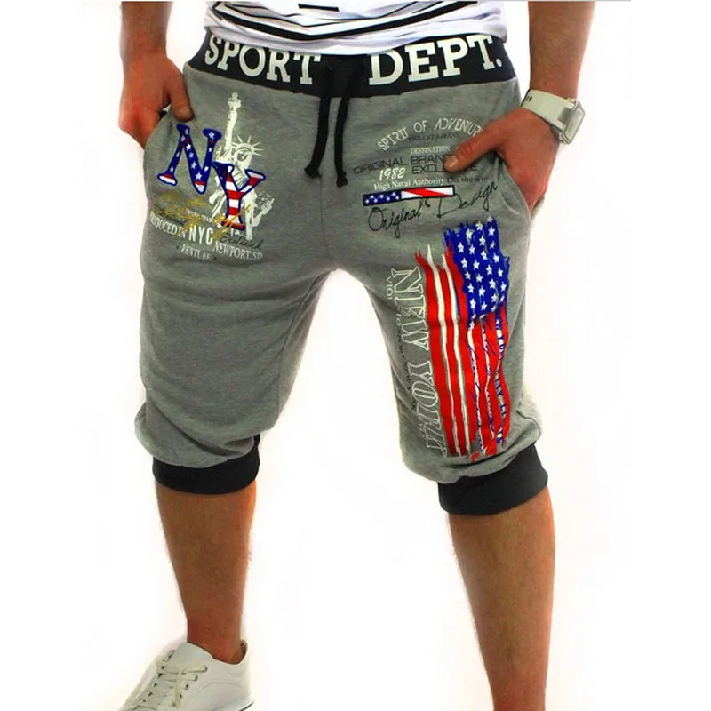 Новые мужские повседневные шорты американский флаг, цифровая печать, модные шорты - Цвет: Серый