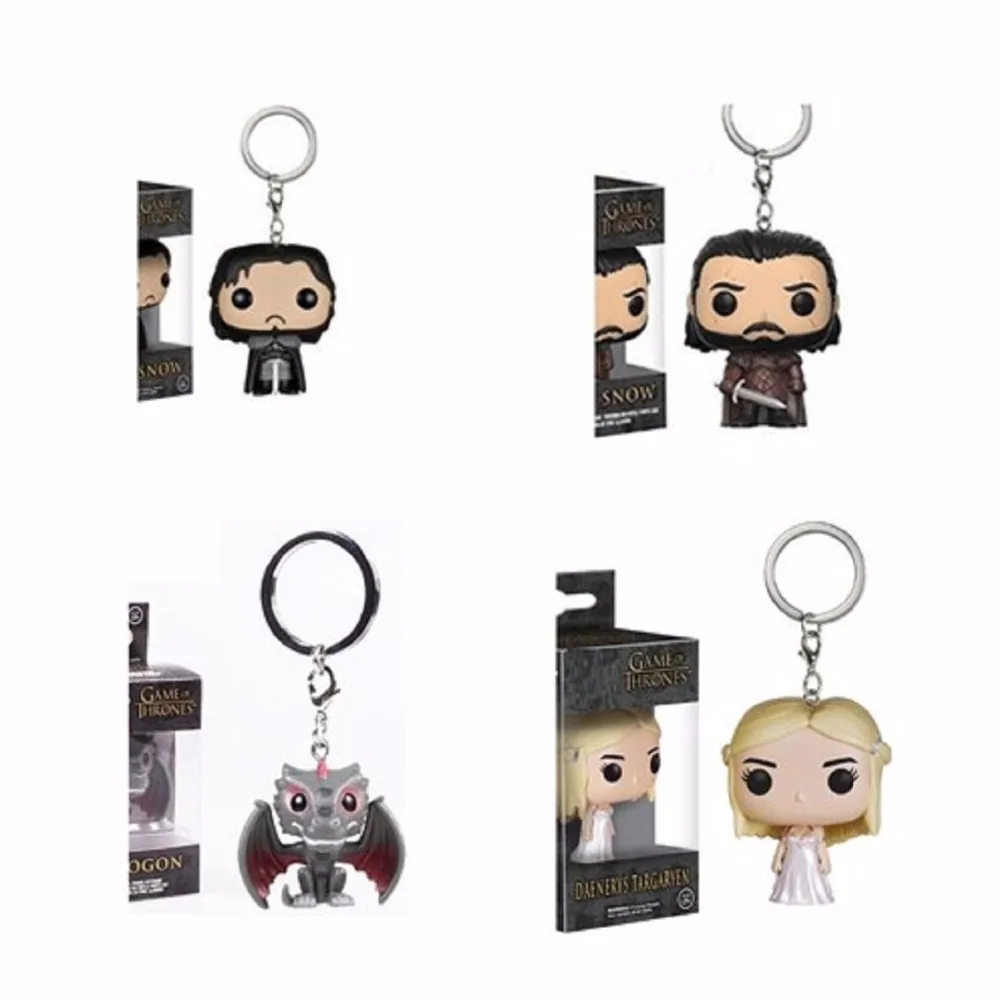 

Game of Thrones Jon Snow Daenerys Targaryen keychain Drogon figure Q Edition Collection for Car Decoration or bag pendent toy