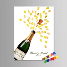 Пользовательское имя, дата cheer Шампань Печать на холсте отпечатки пальцев Гостевая книга для гостей Свадебные Выпускные вечерние празднования дня рождения