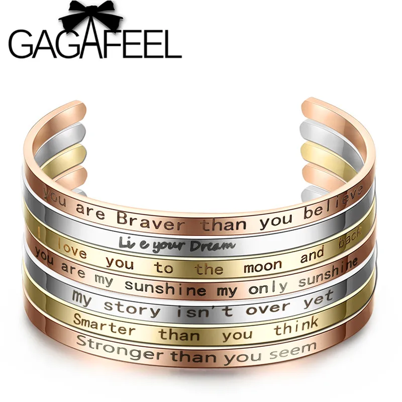 GAGAFEEL 4 стиля гравированные слова браслеты из нержавеющей стали ободряющие предложения браслет для женщин мужчин специальный подарок