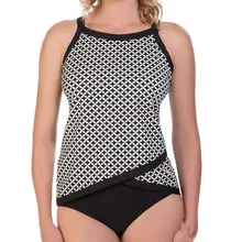 Страуса Комфорт плюс большой размер танкини Дамский купальник в клетку Сексуальная Пляжная одежда раздельный бант глубокий v-образный вырез боди колготки