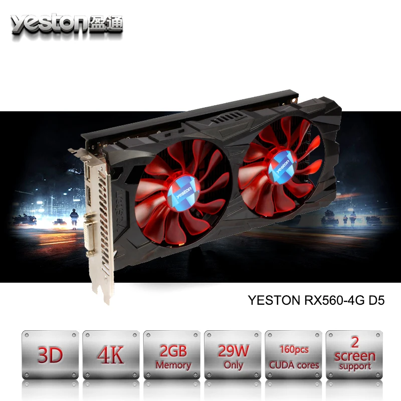 Yeston Radeon RX 560 GPU ГБ GDDR5 128bit игровой настольный компьютер PC Видео видеокарты