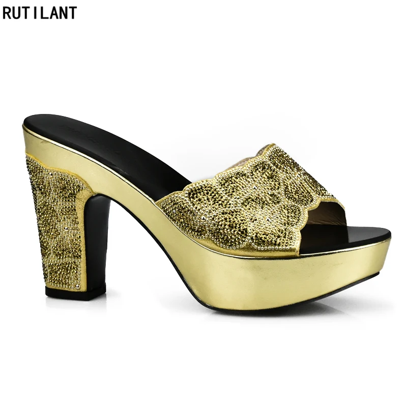 

Latest Gold Color Ladies Shoes Decorated with Rhinestone African Parties Shoes for Women Nigerian Women Shoes Italian Women Shoe