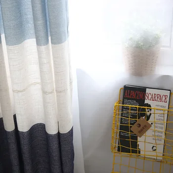 

Modern Cotton and Linen Fabric Curtain Living Room Bedroom Half Blackout Cortinas Decoration Geometry Blue White Coffee Colorful
