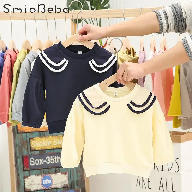 

College Style Girl Doll Collar Top Shirt Long Sleeve Guard Bottom Shirt Lantern Sleeve Fashion Baby Spring Tee Shirt Top Girls