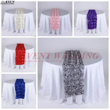 

Good Looking Satin Rosette Table Runner Tablecloth Runners For Wedding Event Decoration