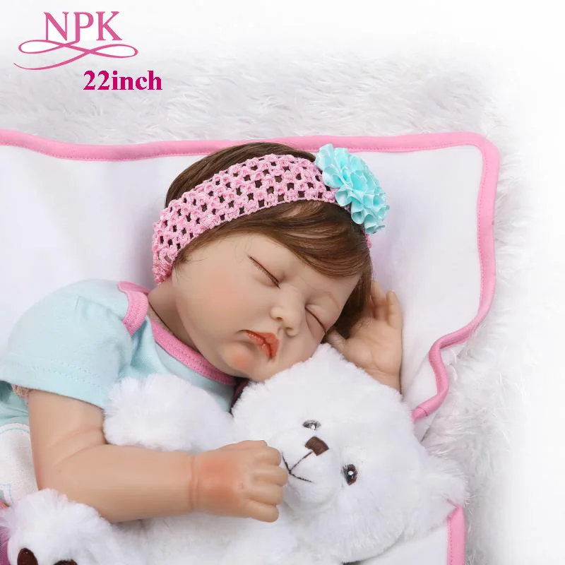 

NPK 55cm Adorable Baby Reborn Dolls Alive Silicone Sleeping Bebe Reborn Menina Hot Girls Birthday Gifts Kids Play Toy Brinquedo