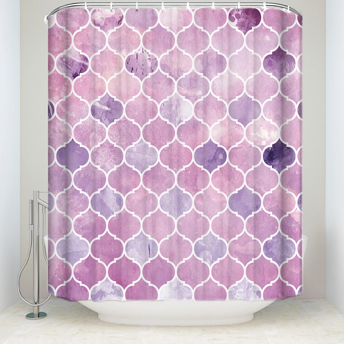 Waterproof Geometric Art Shower Curtain with Hooks Polyester Fabric