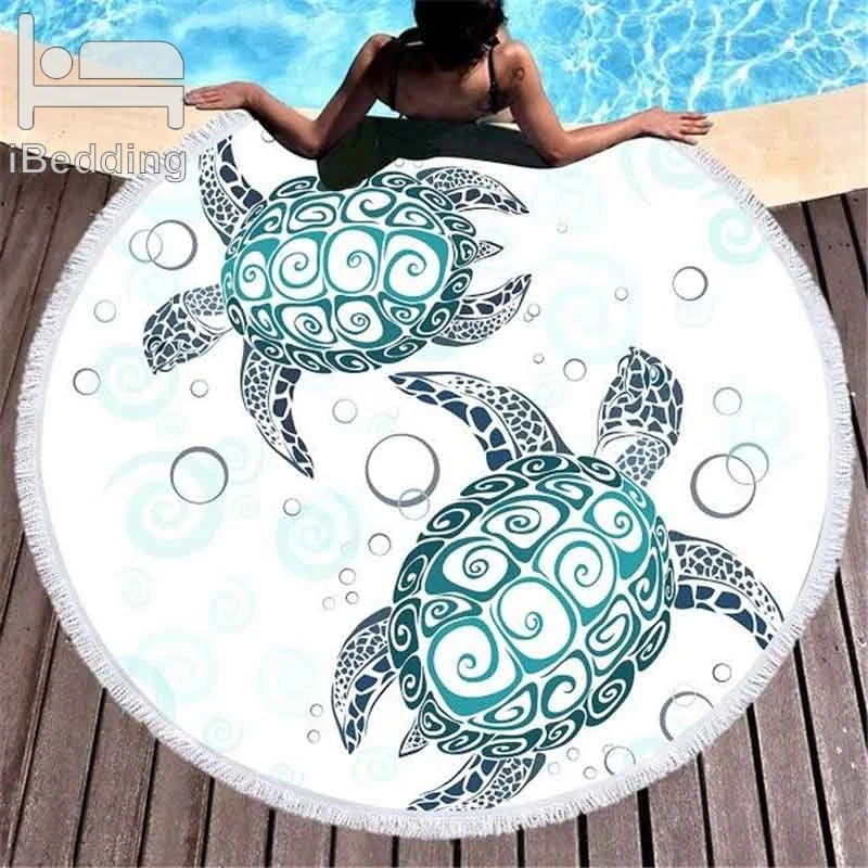 

Sea Turtle Twist 150cm Large Round Beach Towel Microfiber Summer Thick Blankets With Tassels Summer Toalla Picnic Mat Bath Towel