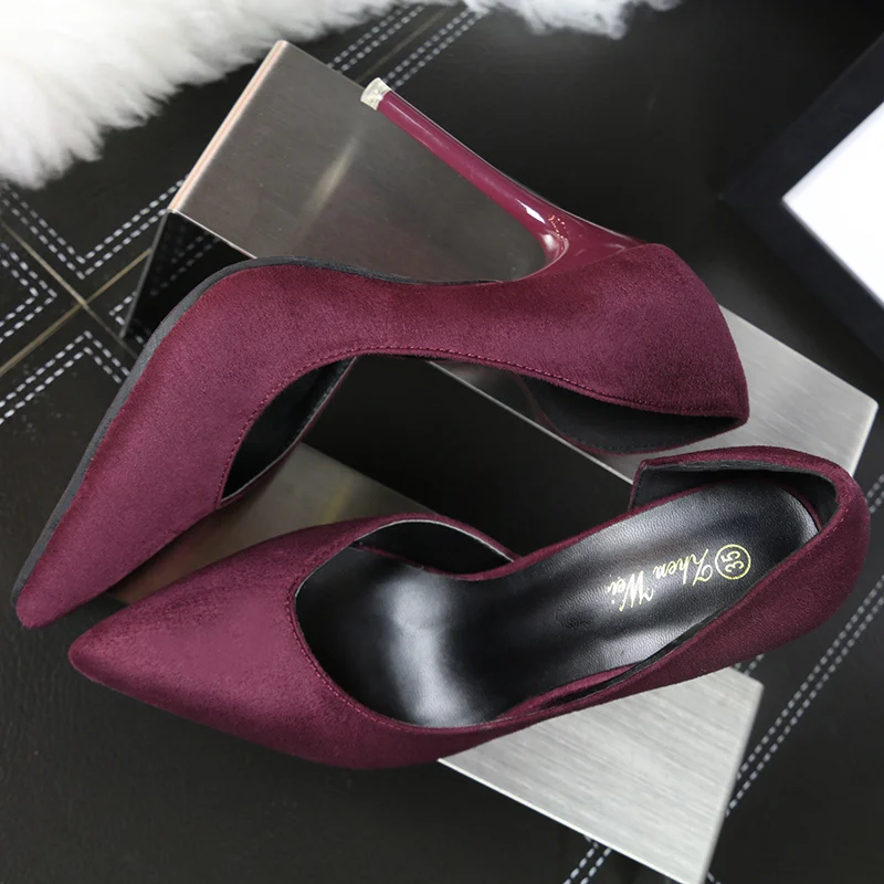 

2019 Plus Size 34-41 Women Scarpins Fetish Stiletto Burgundy Pumps 10cm High Heels Lady Green Blue Luxury Design Purple Shoes