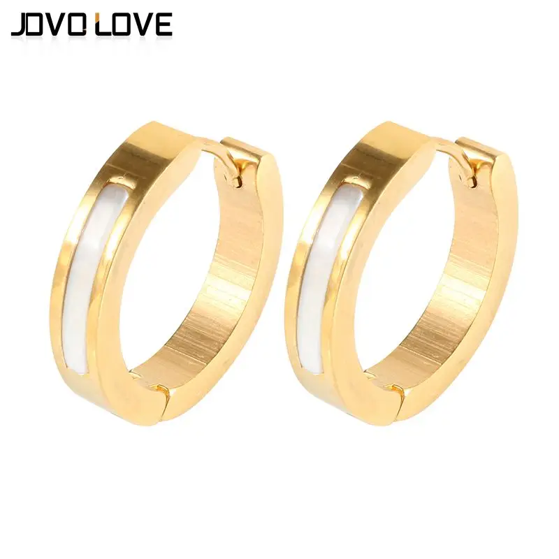 

Fashion Jewelry Hoop Earrings Smiple White Shell Stainless Steel Round Small Gold Hoop Earrings for Women 2018 Brincos Wholesale