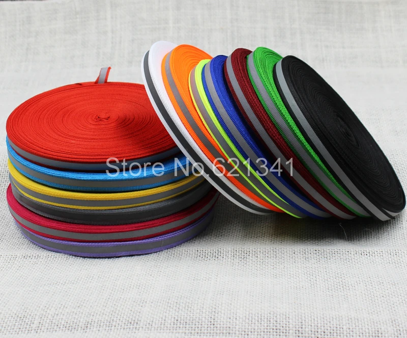 

(20 meters/lot) Reflective Webbing Ribbon Weaving Piping Taps Fabric Tape 1cm(W) Choose Color
