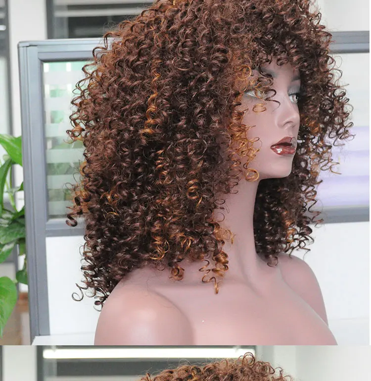 MSIWIGS Ombre короткий парик из черных кудрявых волос для женщин коричневый синтетический афро парик с челки термостойкие красные волосы